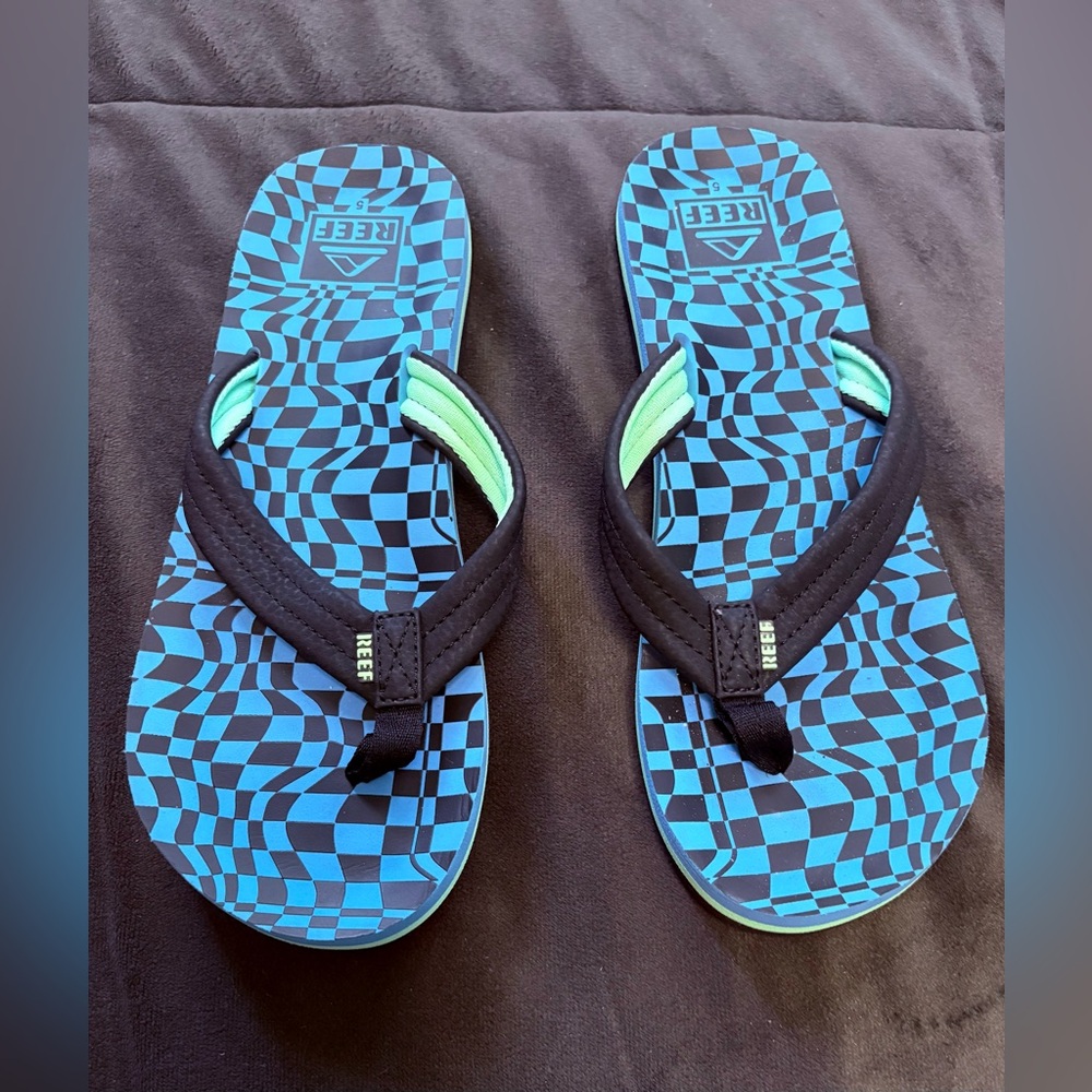 Reef Blue and Black Checkered Flip Flops